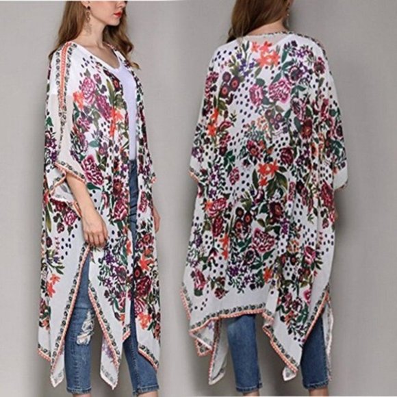 Floral Print Shawl Kimono Cardigan or Cover up - Picture 4 of 5